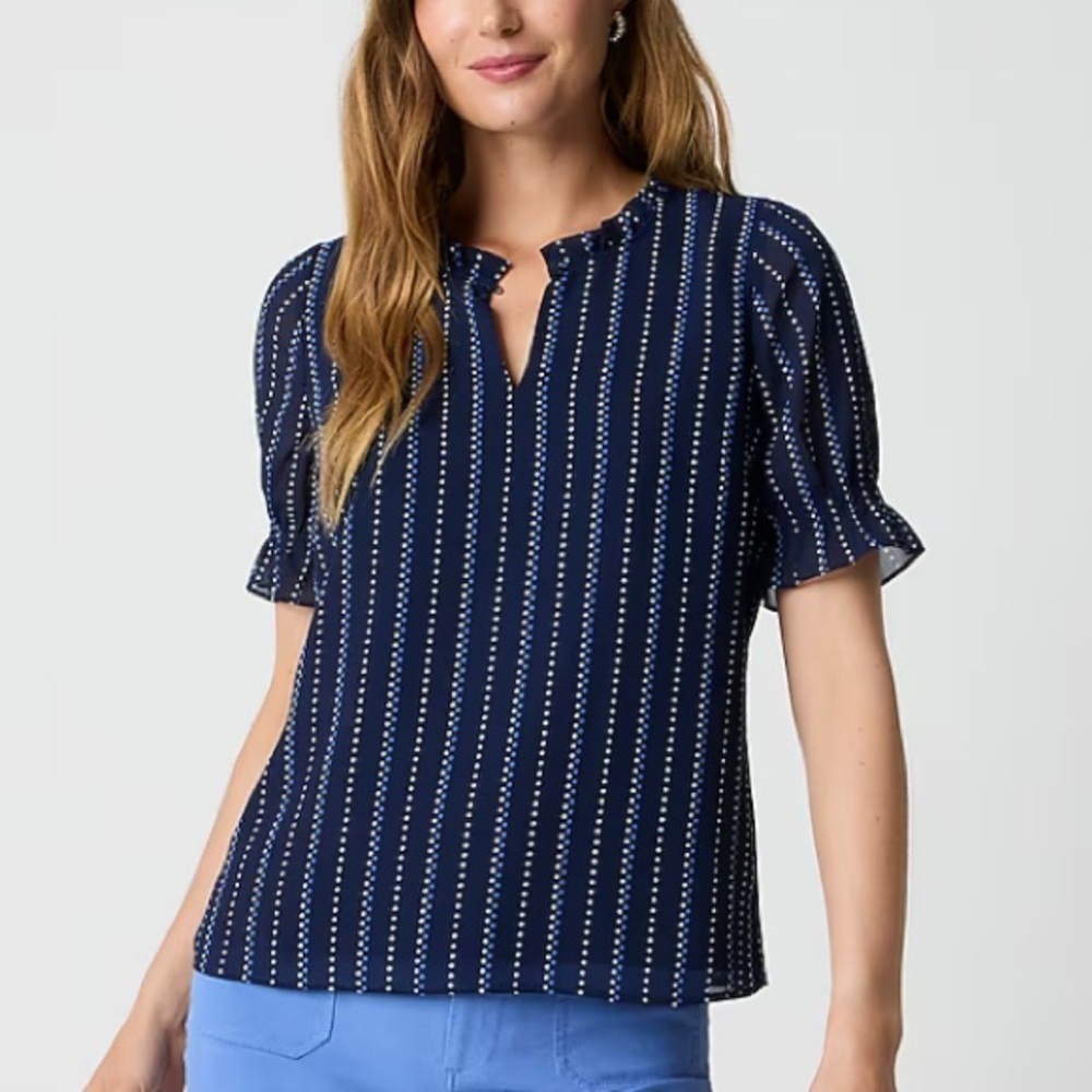 J crew Short-sleeve printed ruffleneck top